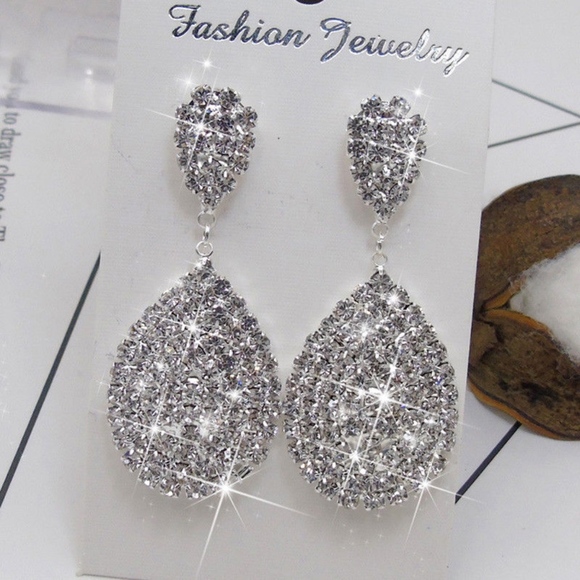 Teardrop Zirconia Crystal Drop Silver Earrings - Picture 5 of 6